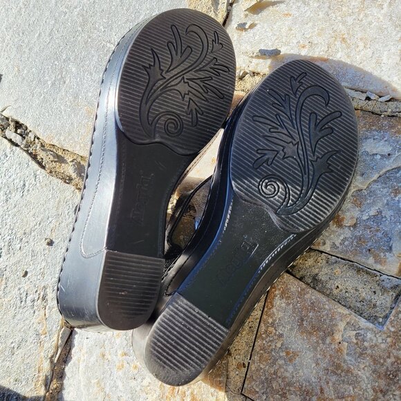 Alegria Black Leather Buckle Lara Pewter Slip On Wedge Heel Sandals Size 37 - Picture 6 of 11